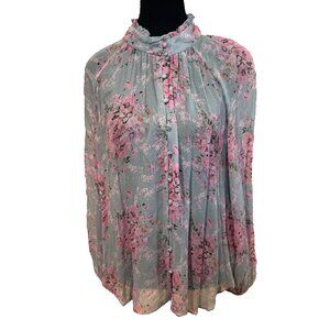 LoveShackFancy Valeria Neon Bubbles Floral Blouse Size L Boho Button Front Top
